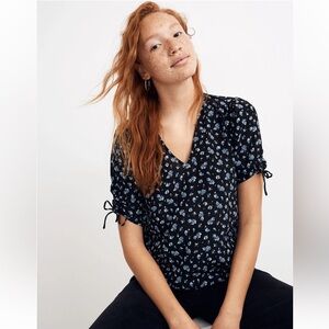 NWT Madewell Silk Cinch-Sleeve Top in Baby's Breath